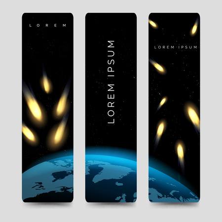 Bookmarks set with meteor shower and globe map vectorのイラスト素材