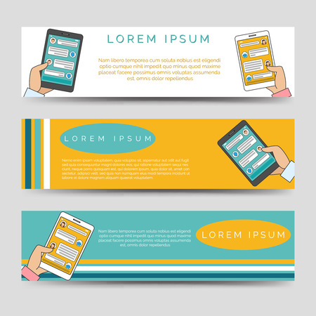 Horizontal banners set with hand and tablet vectorのイラスト素材
