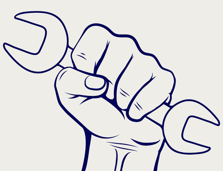 Working hand with wrench silhouette. Labor day icon vectorのイラスト素材