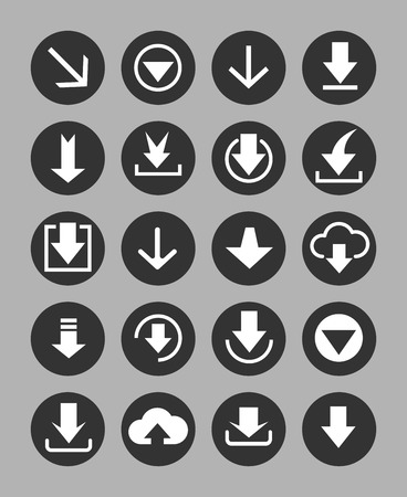 Downloading icons set in black circles. Vector illustrationのイラスト素材