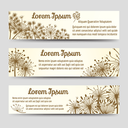 Vintage horizontal banners template design with dandelions. Vector illustrationのイラスト素材