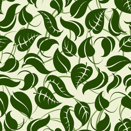 Green seamless pattern with outline and normal leaves. Vector illustrationのイラスト素材
