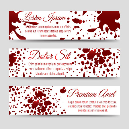 Blood splashes horizontal banners templates collection. Vector illustrationのイラスト素材