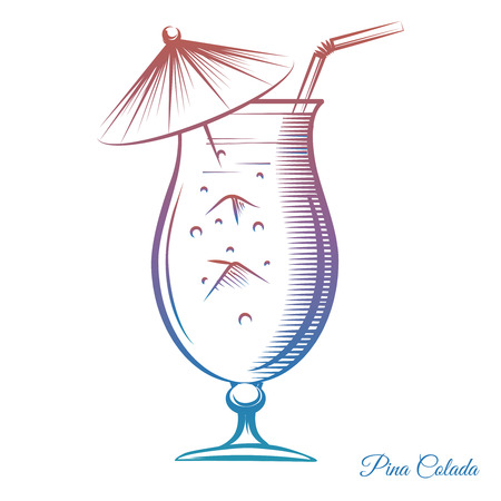 Colorful cocktail Pina Colada isolated on white background. Hand drawn party summer cocktail vector ilustrationのイラスト素材