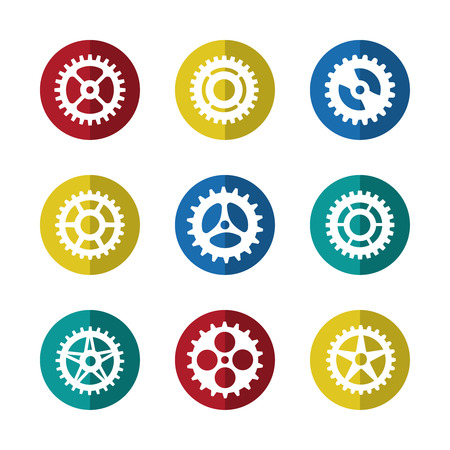 Gears icon set on colorful circles on white background. Vector illustrationのイラスト素材