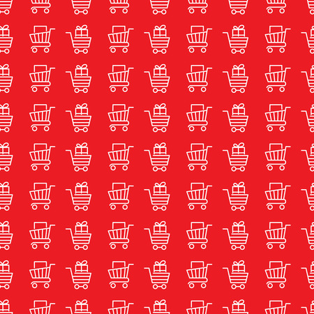 White store trolley line on red backdrop. Shop seamless pattern design. Vector illustrationの写真素材