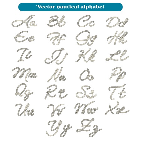 Thread rope font letters vector illustration. Vector nautical alphabet isolated on white backgroundのイラスト素材
