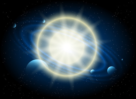Solar star and planets at night space vector abstract backgroundのイラスト素材