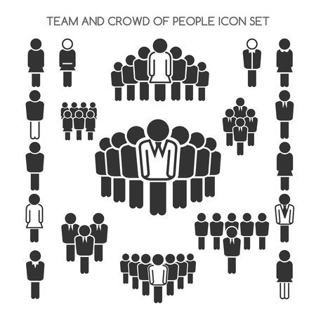 Team and crowd of people and single person icons set isolated on white. Vector illustrationのイラスト素材