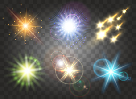 Shiny glowing vector illustration. Sun, burst and fire isolated on transparent backgroundのイラスト素材