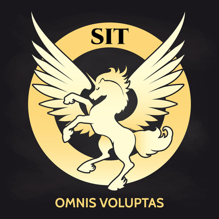 Golden unicorn logo design on blackboard. Vector stylish vintage posterのイラスト素材