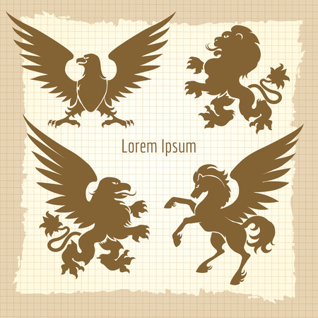 Heraldic silhouettes collection. Vintage poster design vector illustrationのイラスト素材