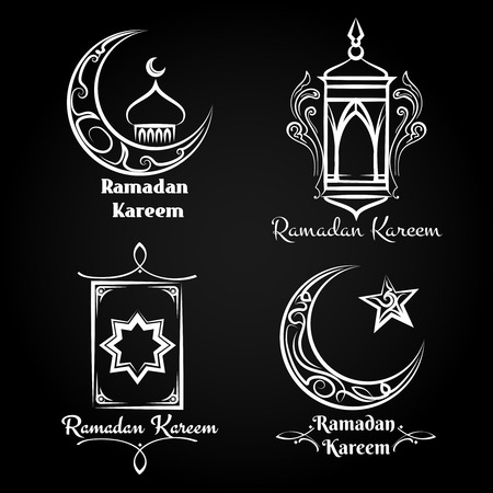 Ramadan kareem logo set. Vector arabic islamic emblems or muslim labelsの写真素材