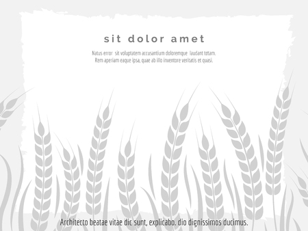 Horizontal agriculture poster with wheat branches vector illustration. Stylish monochromic harvest patternのイラスト素材