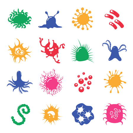 Colorful infection microbes and immune bacteria isolated on white background. Vector illustrationのイラスト素材