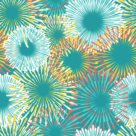 Colorful fireworks seamless pattern design in blue colors. Vector illustrationのイラスト素材