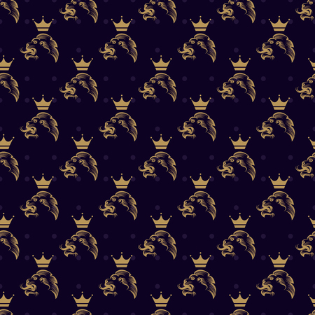 Royal seamless pattern with lion and crown on polka dots backdrop. Vector illustrationのイラスト素材