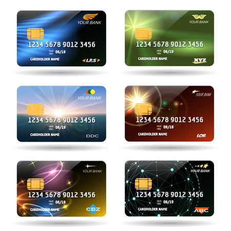 Credit or debit cards vector illustration. Business financial credit cards with glossy background isolated on white backgroundのイラスト素材
