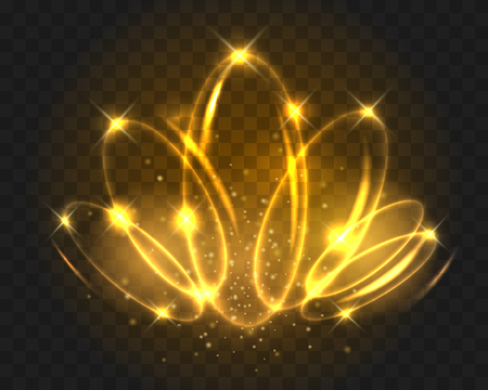 Glowing light circles isolated on transparent background. Golden lights motion abstract effects on dark backdrop vector illustrationのイラスト素材