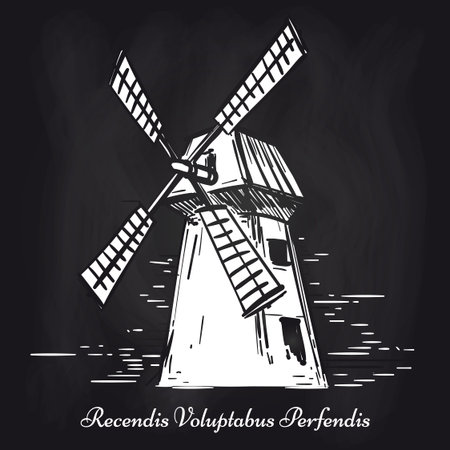 Hand sketched mill on chalkboard background. Vector blackboard mill posterのイラスト素材