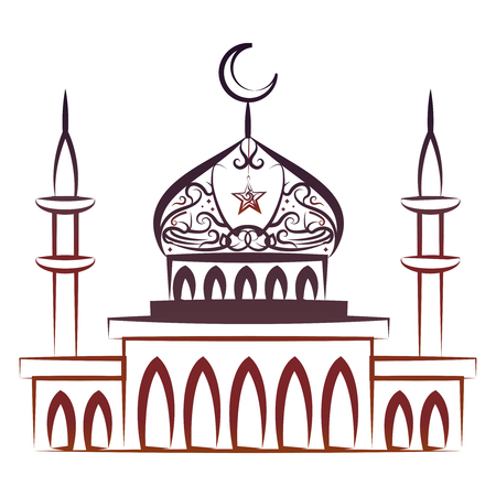 Ornate colorful mosque isolated on white background. Vector arabic mosque on white backdropのイラスト素材