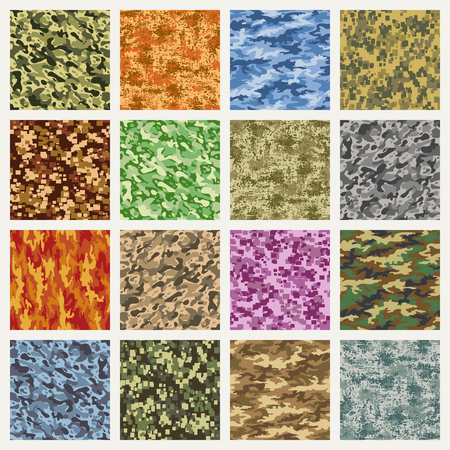 Military and marine uniform camouflage patterns. Vector army combat camo seamless fabric pattern setのイラスト素材