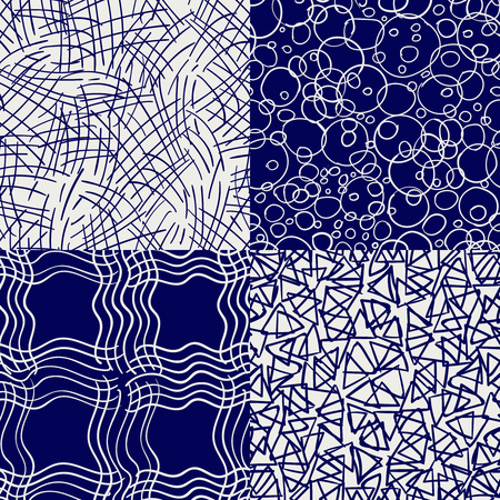 Ballpoint drawing seamless pattern collection. Vector hand drawn abstract seamless texture setのイラスト素材