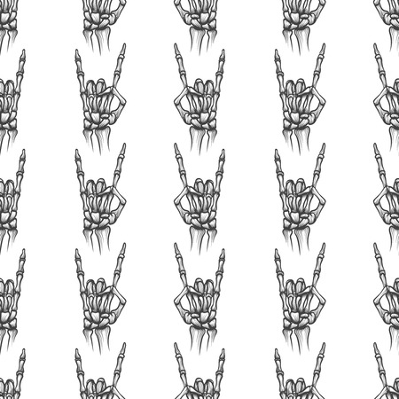 Heavy metal bones hand horns seamless pattern, vector illustrationのイラスト素材