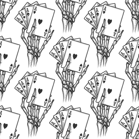 Hand drawn black jack bones seamless pattern. Vector four aces textureのイラスト素材