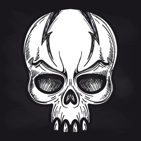 Hand drawn agressive monsters skull on blackboard background. Vector illustrationのイラスト素材