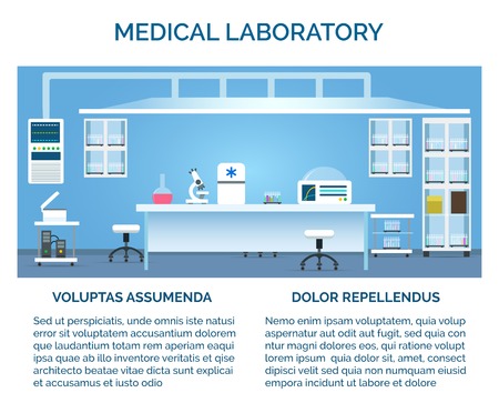Medical laboratory vector illustration. Doctor or scientist test chemical lab interiorのイラスト素材
