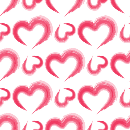 Romantic seamless pattern with pink watercolor imitation hearts, vector illustrationのイラスト素材