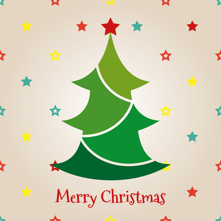Colorful flat chrismas tree on stars background. Vector merry christmas backのイラスト素材