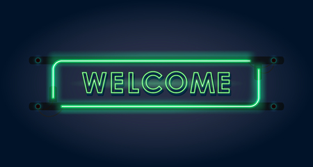 Welcome. Green neon sign on dark background. Vector illustrationのイラスト素材