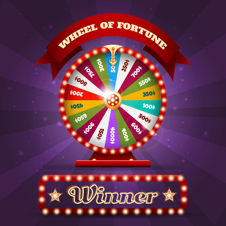 Casino spinning luck wheel or turning fortune roulette for money games entertainment, vector illustrationのイラスト素材
