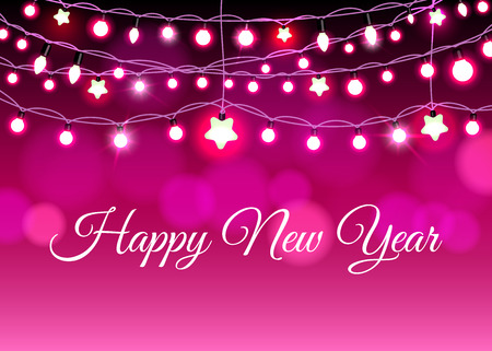 Glowing garland on the red background, vector illustrationのイラスト素材