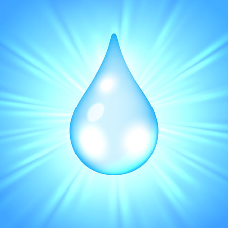 Drop of water on the sunburst background, vector illustrationのイラスト素材