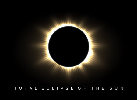 Total eclipse of the sun poster. Darkness and solar  glow in universe vector background