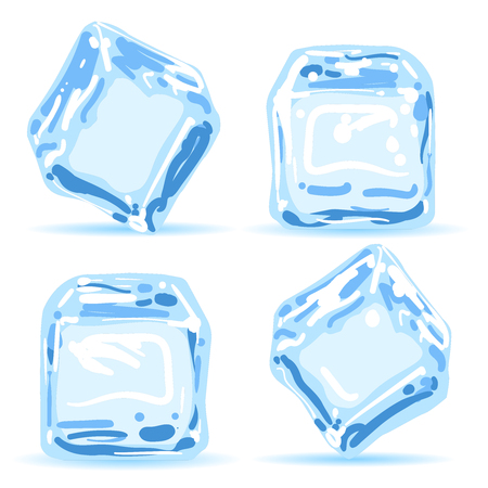 Ice cubes. Blue water melting ice pieces vector illustrationのイラスト素材