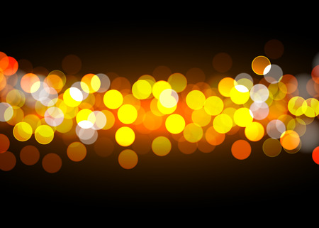 Abstract golden bokeh lights on the black background, vector illustration.のイラスト素材