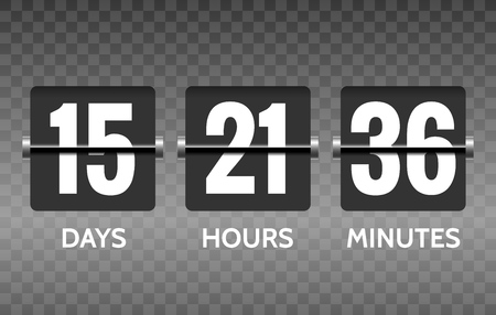 Flip countdown. Vector round count down timer numbers isolated on transparent background, counter display flip panel vector illustration.のイラスト素材