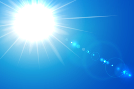 Vector illustration of blue sunny background with sun and lens flareのイラスト素材