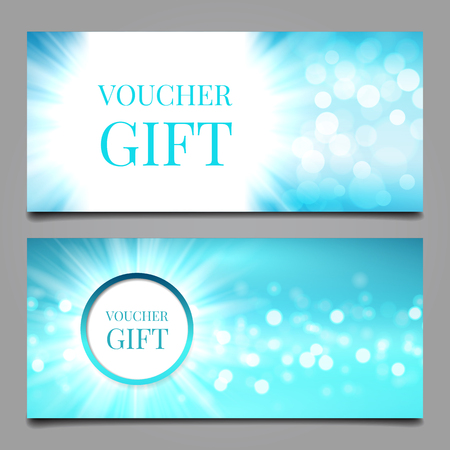 Vector illustration with two bokeh voucher templates in blue color.のイラスト素材
