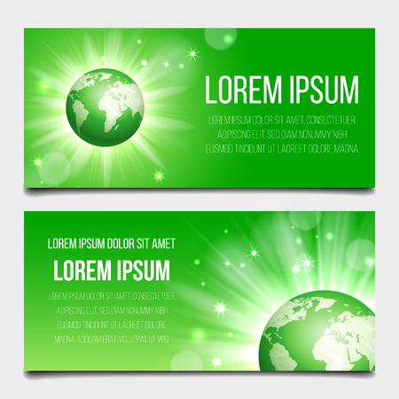 Vector illustration of banner templates set with green globe planet.のイラスト素材