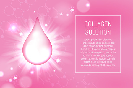 Vector illustration with collagen drop and bokeh lights on pink background. Cosmetic concept.のイラスト素材