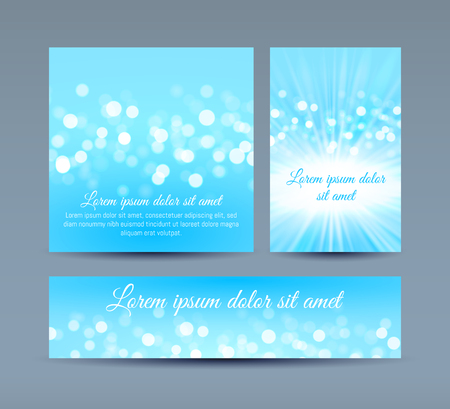 Vector illustration of invitation cards in blue colors with bokeh lightsのイラスト素材