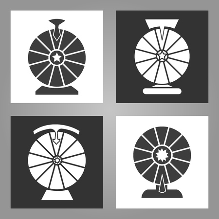 Spinning wheel icons. Lottery money game symbols, monochrome wheels of fortune signs set, vector illustrationのイラスト素材