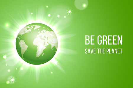Vector illustration of the globe planet on the flash background. Ecology concept. Green eco earthのイラスト素材
