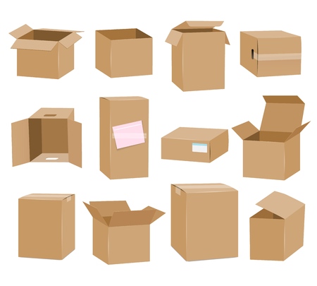 Cardboard boxes of Brown box packaging isolated on white background.のイラスト素材