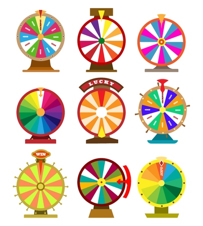 Fortune wheel icons. Vector turning lucky wheels for betting and fortune chance signsのイラスト素材